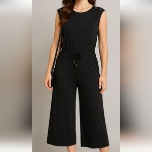 Ralph Lauren Black  Jumpsuit  Drawstring Waist Gold Buttons Back Zip XS NWOT